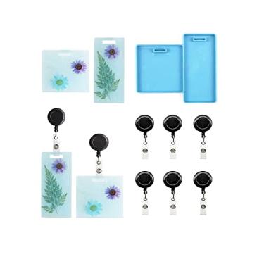 Imagem de Xidmold Molde de silicone para cartão de resina, porta-cartões de trabalho, porta-cartões de visita, porta-crachá de nome, moldes de fundição de epóxi, organizador de cartões, armazenamento de joias, 5 clipes de crachá de identificação