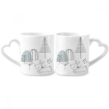 Imagem de Conjunto de canecas de porcelana para casais, estampa de linha de colina da árvore dos desenhos animados, conjunto de canecas de cerâmica