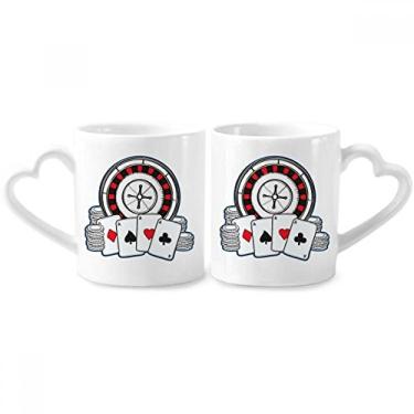Imagem de Conjunto de canecas de porcelana de casal, ilustração de toca-discos de pôquer, conjunto de canecas de porcelana de cerâmica para amantes de coração