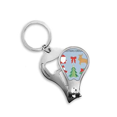 Imagem de Cortador de unhas com padrão de origami de natal abstrato vermelho abridor de chaveiro tesoura