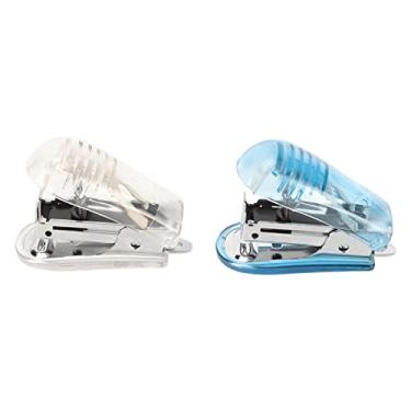 Imagem de Grampeador Portátil, Minigrampeador 2 Peças Com Removedor de Agulha para Documentos de Encadernação para Adultos (Branco azul)