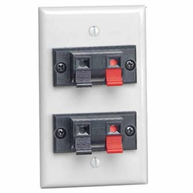 Imagem de Leviton 40952-2PW 1-Gang Placa de parede de áudio/vídeo com clipe de mola dupla, tamanho padrão, resistente à quebra de polímero, montagem em caixa, branca
