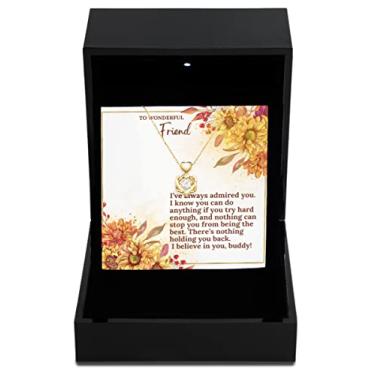 Imagem de SpreadPassion Colar de ouro com nó de coração, caixa de luxo para amigos admirados, joias de incentivo, presente para inspiração, presentes de incentivo, ideias de presente de joias, personalizável