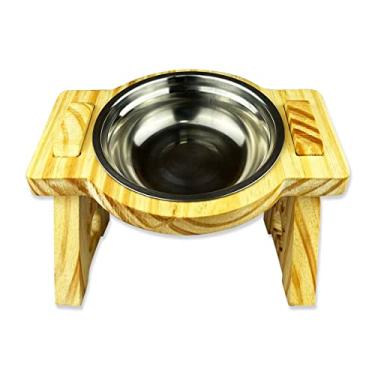 Imagem de Comedouro Elevado Ergonômico P/Cães E Gatos 1 Pote Madeira Clara
