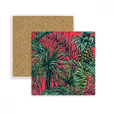Imagem de Porta-copos de abacaxi folha de planta céu vermelho quadrado porta-copos caneca suporte subplaca pedra isolante