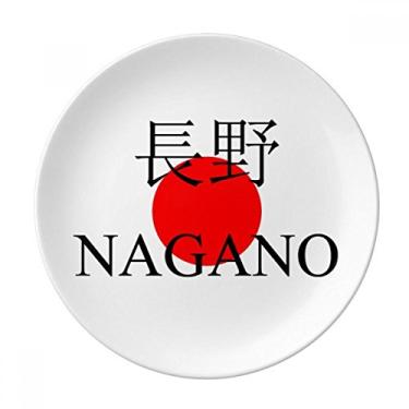 Imagem de Nagano Prato decorativo de porcelana com bandeira do sol vermelha com nome da cidade japonesa Salver Prato de jantar