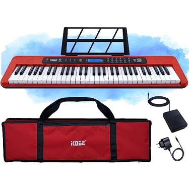 Imagem de Kit Teclado Musical Eletrônico Kobe KB-300 5/8 61 Teclas Sensíveis ao Toque com Pedal Sustain e Capa Vermelha