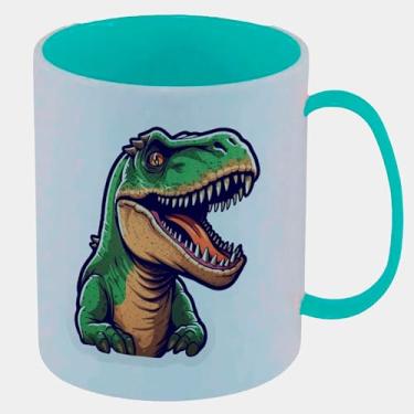 Imagem de Caneca de Polímero Plástico Inquebrável Infantil Azul Tiffany T REX VERDE DESENHO DINOSSAURO