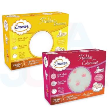 Imagem de Kit C/ Fralda Cremer Luxo Branca + Fralda Cremer Luxo estampada Rosa