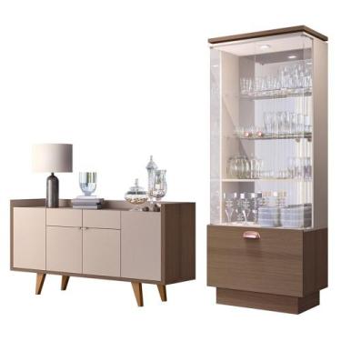 Imagem de Buffet Aparador Sinfonia e Cristaleira Aruan H01 Off/Castanho - Mpozen