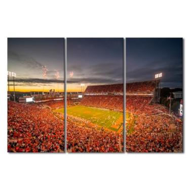 Imagem de Arte de parede Memorial Stadium Clemson, Carolina do Sul, EUA Impressões em tela 3 peças pinturas de parede futebol americano arte de parede para sala de estar quarto escritório emoldurado pronto para