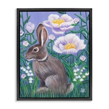 Imagem de Stupell Industries Design de arte de parede em tela flutuante de coelho ao anoitecer preto por Sarah Waldron Kimball, 25 x 31