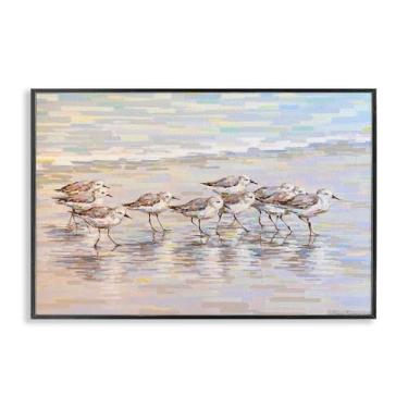Imagem de Stupell Industries Follow Me Sandpiper Painting Design de arte giclée emoldurado preto por Linda Sperruzzi, 18 x 12