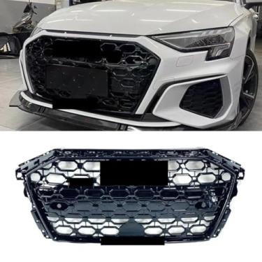 Imagem de Acabamento da tampa da grade do para-choque do carro compatível com A3 2021-2024 Honeycomb Racing Grille Body Kit Acessórios para carro (etiqueta preta)