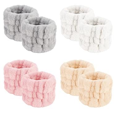Imagem de WHAVEL 4 pares de pulseiras de lavagem de rosto de toalhas de pulso para lavar o rosto, pulseiras absorventes de spa de microfibra elásticos de lavagem de pulso evitam que o líquido derrame nos braços