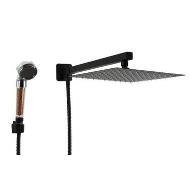 Imagem de Ducha Chuveiro Inox 304 Preto 25x25 cm com Desviador e Ducha Manual de
