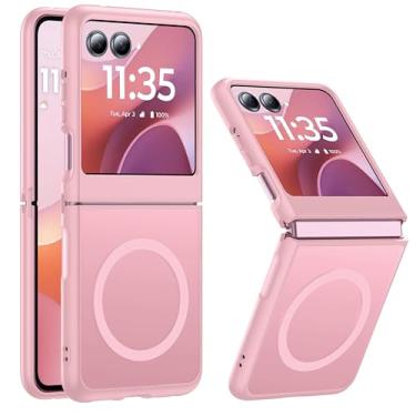 Imagem de FNDMIL Capa magnética para Motorola Razr 2025/Motorola Razr 2024 compatível com MagSafe translúcido fosco estrutura integrada fina para Motorola Razr 60/50, rosa claro