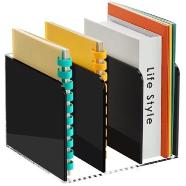 Imagem de SANRUI Suporte de arquivo de revista de acrílico, organizador de mesa preto, organizador de espaço de trabalho, suporte para classificador de arquivos de suporte de livros, suporte de pasta