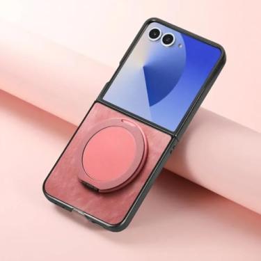 Imagem de Capa para Galaxy Z Flip5 com suporte giratório 360° e capa magnética de couro (para Galaxy Z Flip5/rosa)