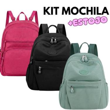Imagem de Kit Mochila Feminina com Estojo de Nylon Leve - Faculdade Escola Traba