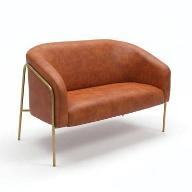 Imagem de Sofá 2 Lugares Namoradeira Stella Base Industrial Alta Dourada Sintético Pu Nozes D03 - D`rossi