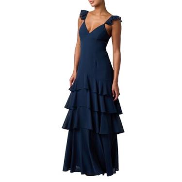 Imagem de Lulus Vestido longo feminino Seren com babados e ombros, Azul marino, PP