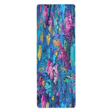 Imagem de Wassud Tapete de ioga colorido de peixe dobrável tapete de ginástica antiderrapante para mulheres e homens tapete de fitness de piso de pilates com bolsa de armazenamento 180 cm x 66 cm