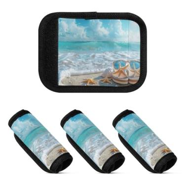 Imagem de Qilmy Pacote com 2 identificadores de bagagem de praia Blue Sky para carrinho de bebê, mala de viagem, acessórios de viagem 1667