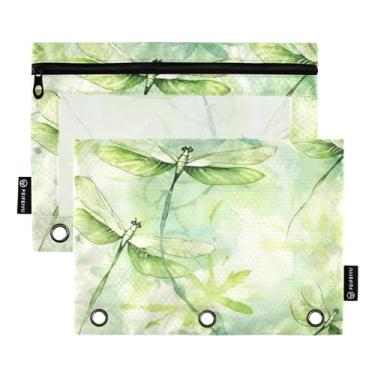 Imagem de Wassud Libélulas verdes (2) pacote com 2 pastas para fichário, 3 furos, pastas de bolso, organizador de fichários para casa, escritório
