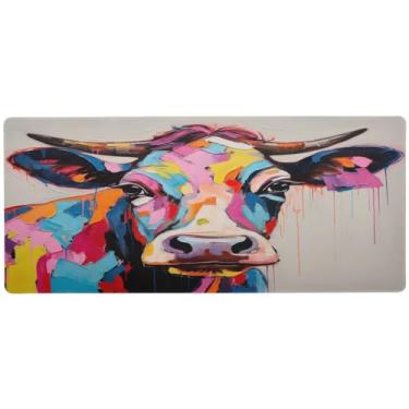 Imagem de Wassud Mouse pad colorido de vaca para jogos com base de borracha antiderrapante, mouse pad longo para teclado de computador com borda costurada, almofada grande impermeável para escritório, casa, 80