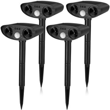 Imagem de Qualirey Pacote com 4 repelentes ultrassônicos de animais ao ar livre com detecção de movimento à prova d'água dispositivos de dissuasão repelir cervo gato cachorro esquilo guaxinim ratos gambá para