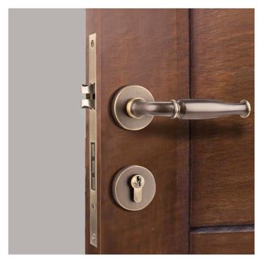 Imagem de Fechadura de porta de madeira silenciosa de latão francês, divisória, fechadura, ferragens para casa, quarto, maçaneta de porta de madeira de latão (bronze café)