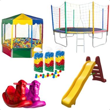 Imagem de Cama Elástica 3,05m com Piscina de Bolinha 2,00m, 1500 Bolinhas, Escorregador Grande, 2 Gangorras de 1 Lugar