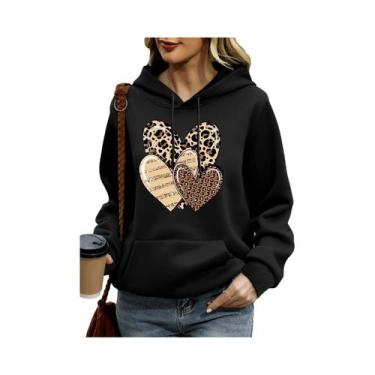 Imagem de Moletom Feminino Quente E Solto Com Capuz Em Suede Estampado, Mangas L