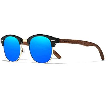 Imagem de Óculos de Sol Masculino Kingseven Retro Hastes de Madeira com Proteção Lentes Polarizados UV400 (C5)