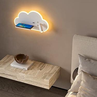 Imagem de Aplique de parede LED interno com interruptor, abajur de cabeceira giratório de 350 °, abajur de parede infantil nuvens, incluindo porta USB 5V/2.1A e carregador sem fio Qi, abajur de leit