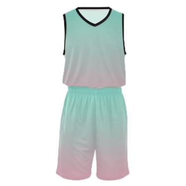 Imagem de Camisetas de basquete Golden Kids para meninos, ajuste confortável, camiseta de futebol infantil de 5 a 13 anos, Dégradé rosa, verde, XXG