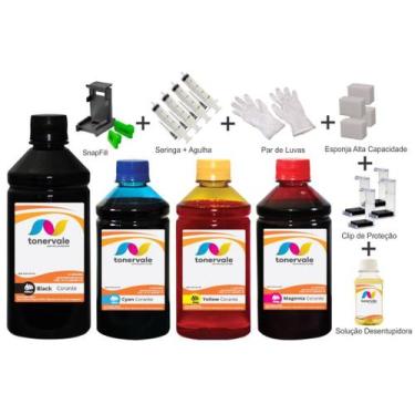 Imagem de Kit 4 Tinta Para HP D1455 21 e 22 500ml Black e 250ml Color Linha Plat