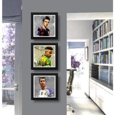 Imagem de Kit 3 Quadros Decorativos Arte Futebol Cr7, Messi, Neymar 20x20cm - CP