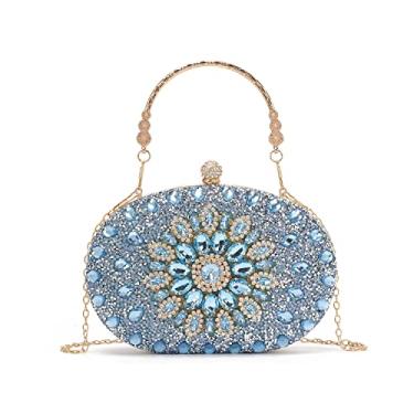 Imagem de LUI SUI Bolsa clutch feminina de strass para noite com glitter brilhante diamante brilhante bolsa de cristal para festa de casamento, Azul claro, Medium