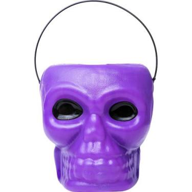 Imagem de Pote Caveira p/ dia das Bruxas Decoração Festa com Alça Roxo - Toy Mas