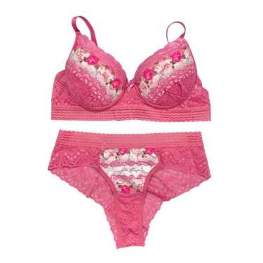 Imagem de Conjunto de Calcinha e Sutiã Rendado Com Bojo Floral  Lingerie Charmos