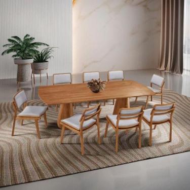 Imagem de Mesa De Jantar Noronha 220cm Madeira Tampo Barril 8 Cadeiras Eva Luna 