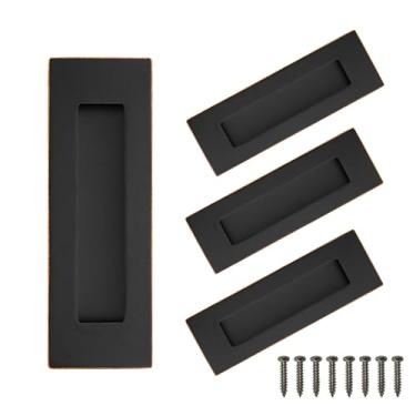 Imagem de youthua Puxadores de descarga de dedo embutidos, puxadores de porta de bolso, para maçanetas de portas deslizantes, portas duplas de aço inoxidável retangulares puxadores de porta (preto vintage, 15