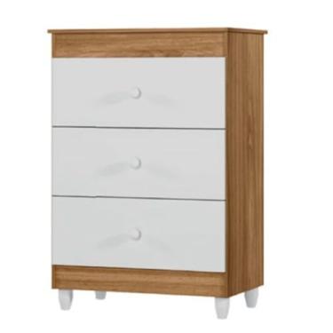Imagem de Cômoda Ternura com 3 Gavetas, Branco e Rosa, Móvel Infantil (Nature/Branco)