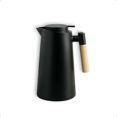 Imagem de Garrafa Térmica com Alça de Madeira para Café e Chá, 1 Litro, Preta, Manutenção de Temperatura