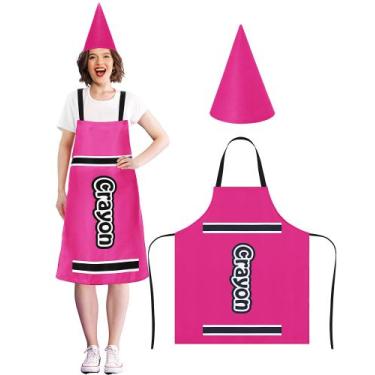 Imagem de Costume Mepase Crayon, avental e chapéu em cone, vermelho rosa