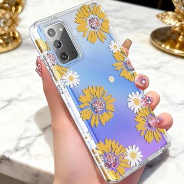 Imagem de Capa para Samsung Note 20 Girassol 3 em 1 Resistente à Prova de Choque Híbrido PC Rígido Silicone Macio Amortecedor Resistente Anti-Riscos Capa Protetora de Corpo Inteiro para Samsung Galaxy Note 20