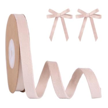 Imagem de BYZANDQI Fita de veludo com acabamento de tecido de 0,9 cm x 10 m para decoração de guirlanda de Natal, ornamentos artesanais, embrulho de presente e fabricação de laços (camelho)