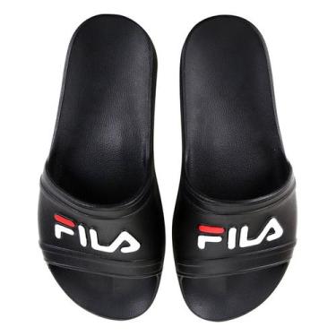 Imagem de Chinelo Slide Fila Sleek Feminino, Preto, Branco, 38